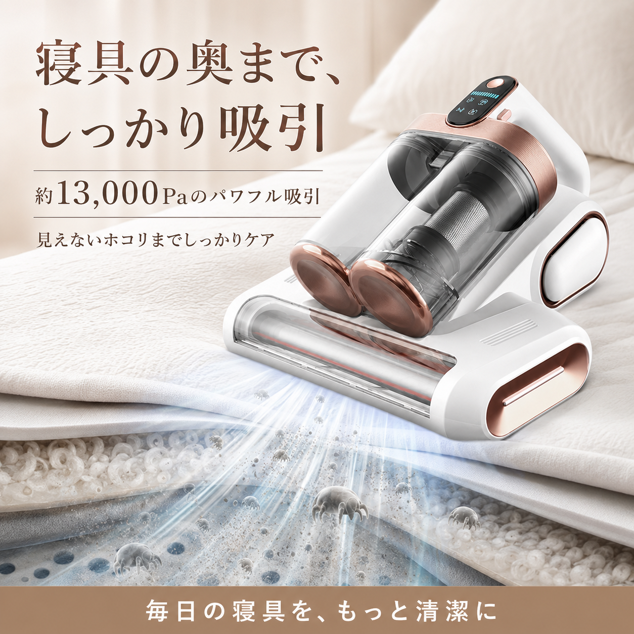 寝具の奥までパワフル吸引