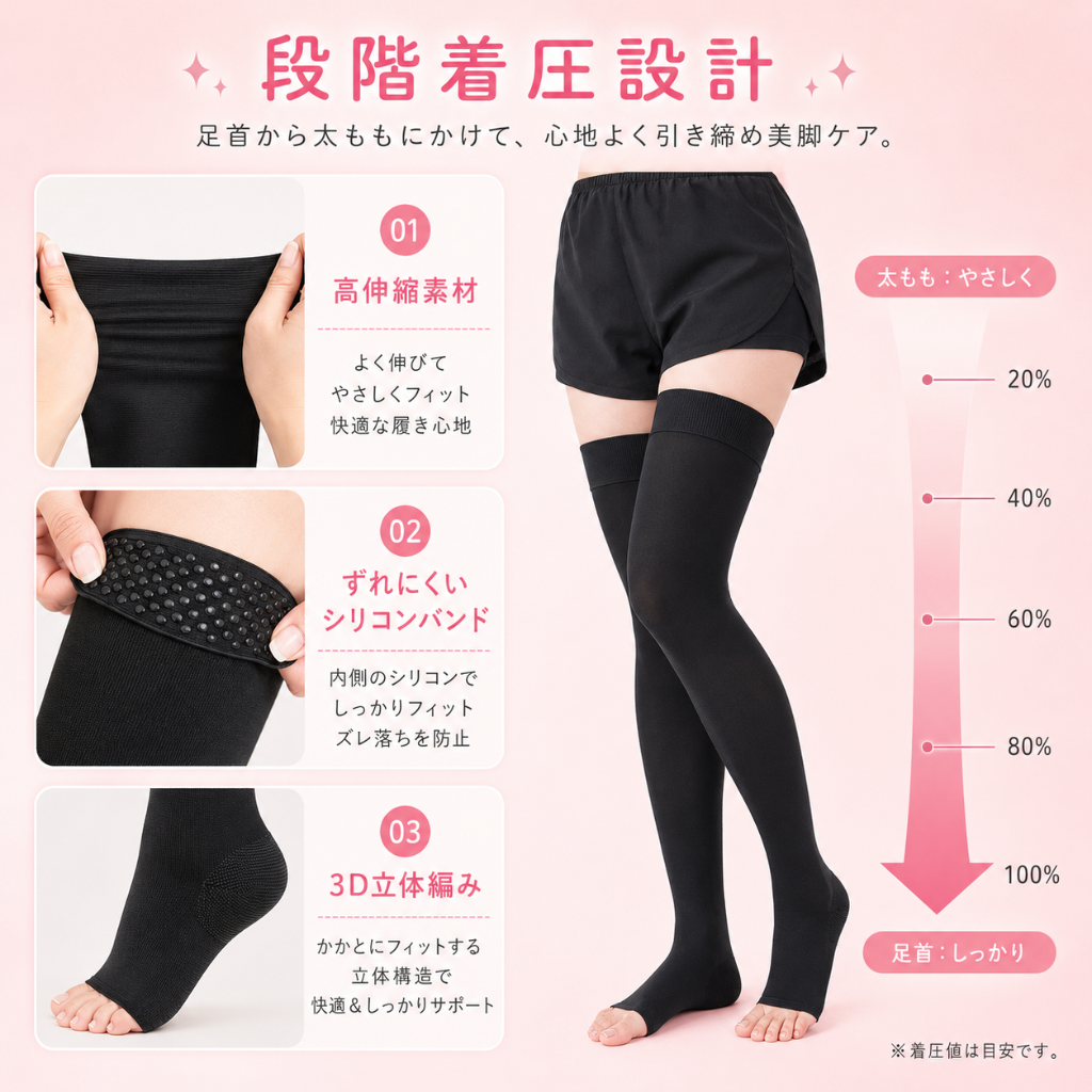 MELIA™ 美脚着圧ソックス — 太もも丈・ボーン入り・スラリ美脚
