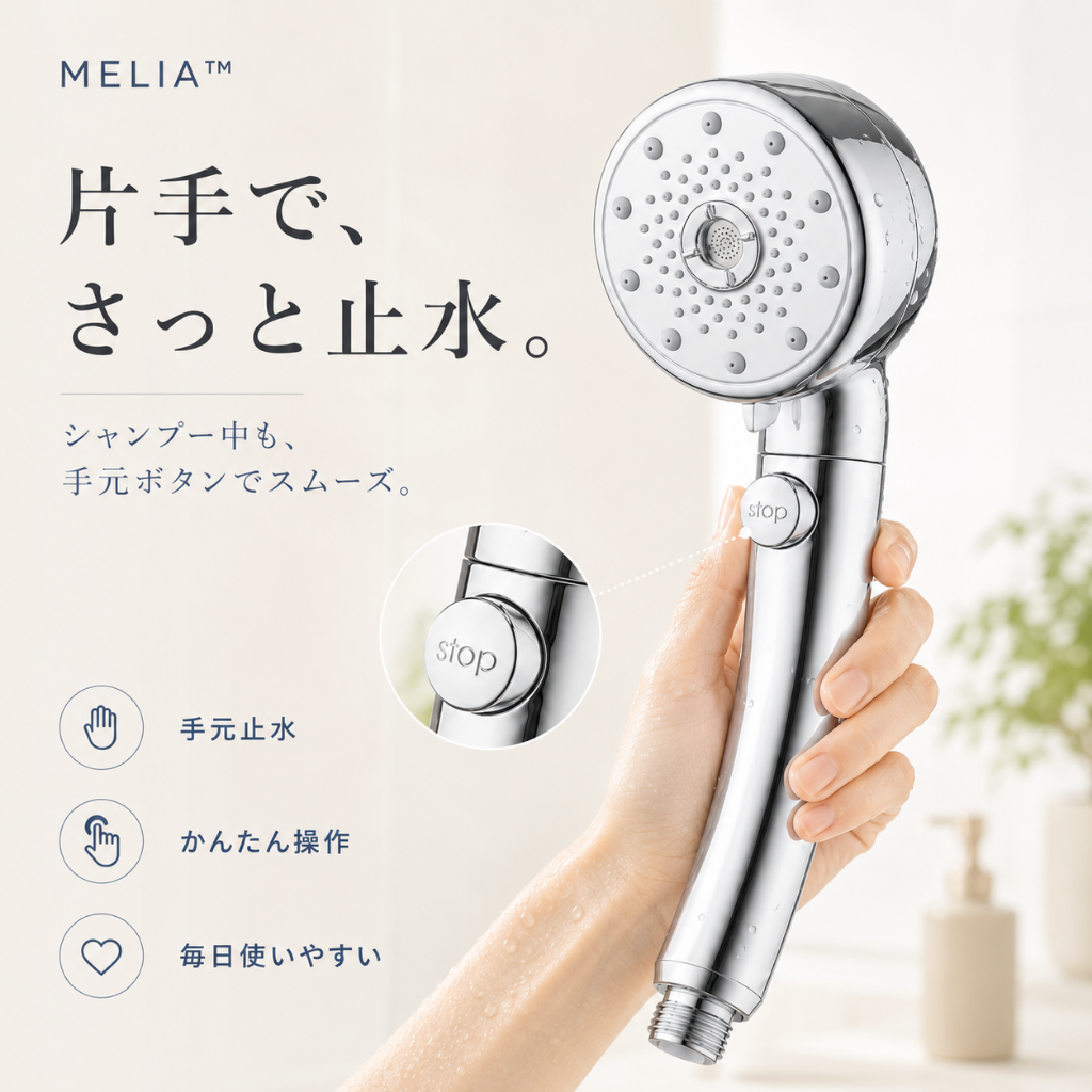 MELIA™ マイクロナノバブルシャワーヘッド — 5モード・節水・増圧設計