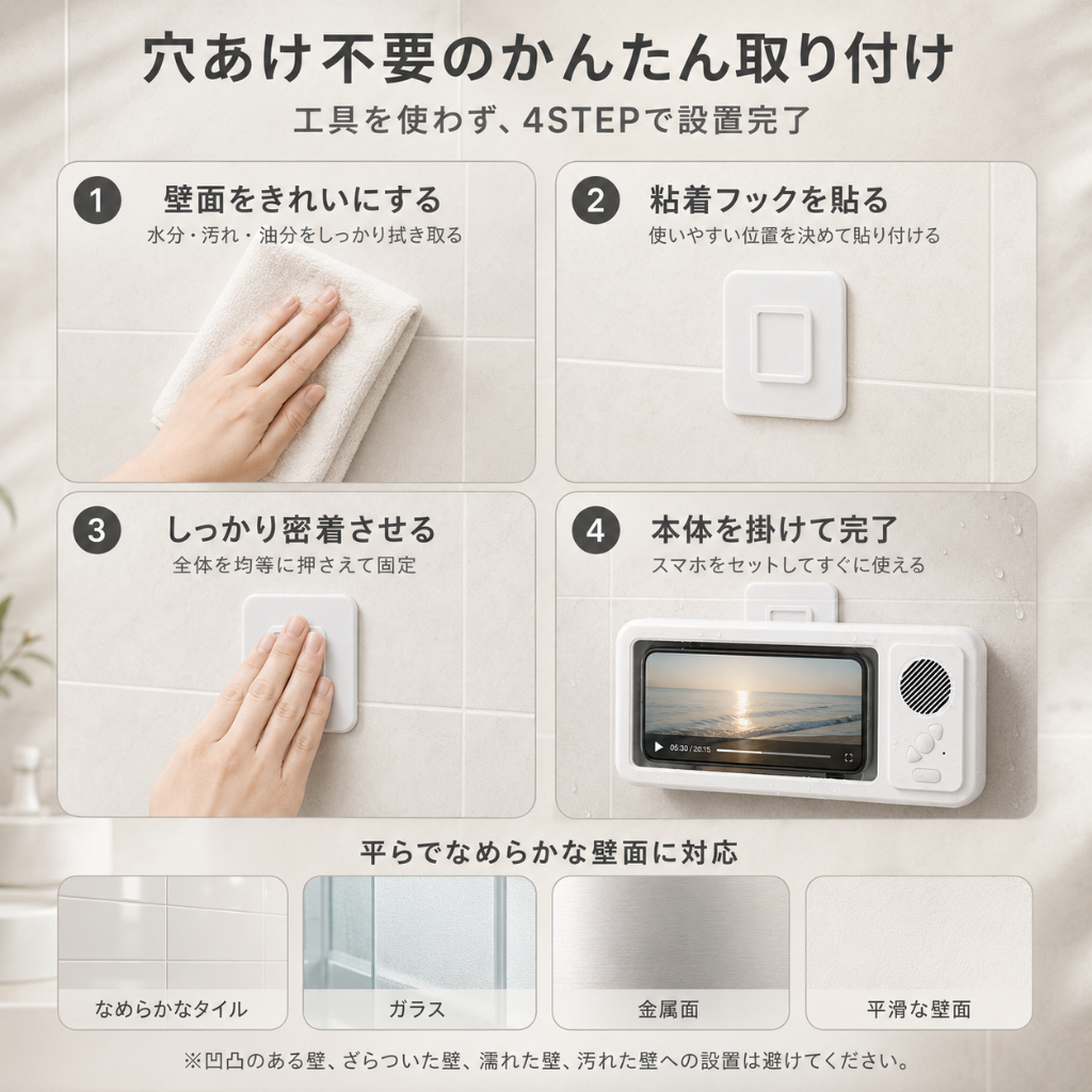 MELIA™ お風呂スマホシアター — IPX5防水・Bluetoothスピーカー搭載タッチ操作スマホホルダー